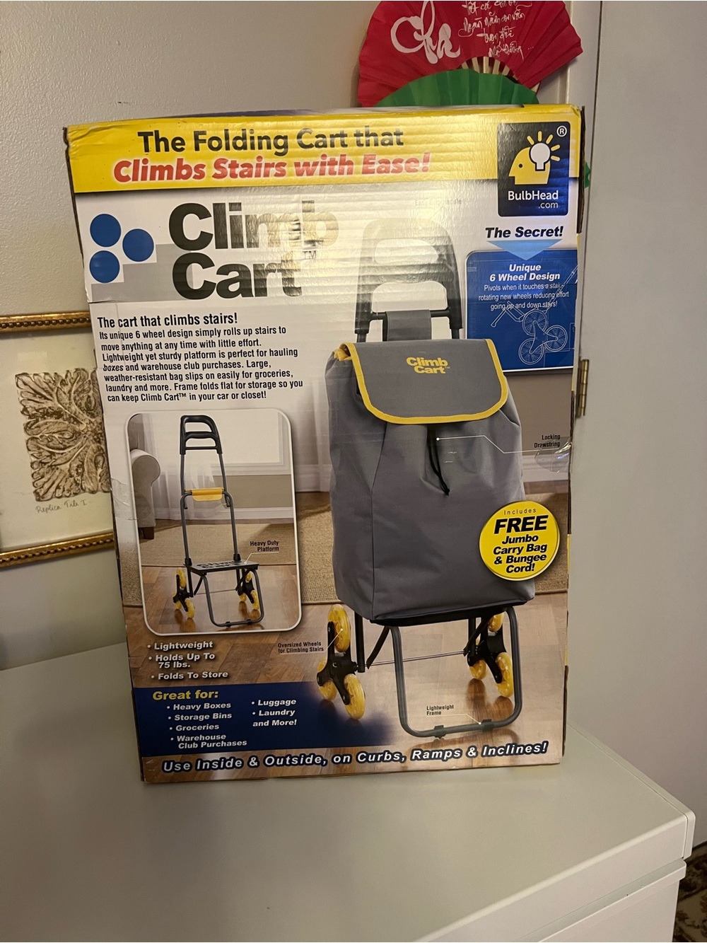 Climb Cart Folding Stair-Climbing Cart in Gray with Yellow Trim